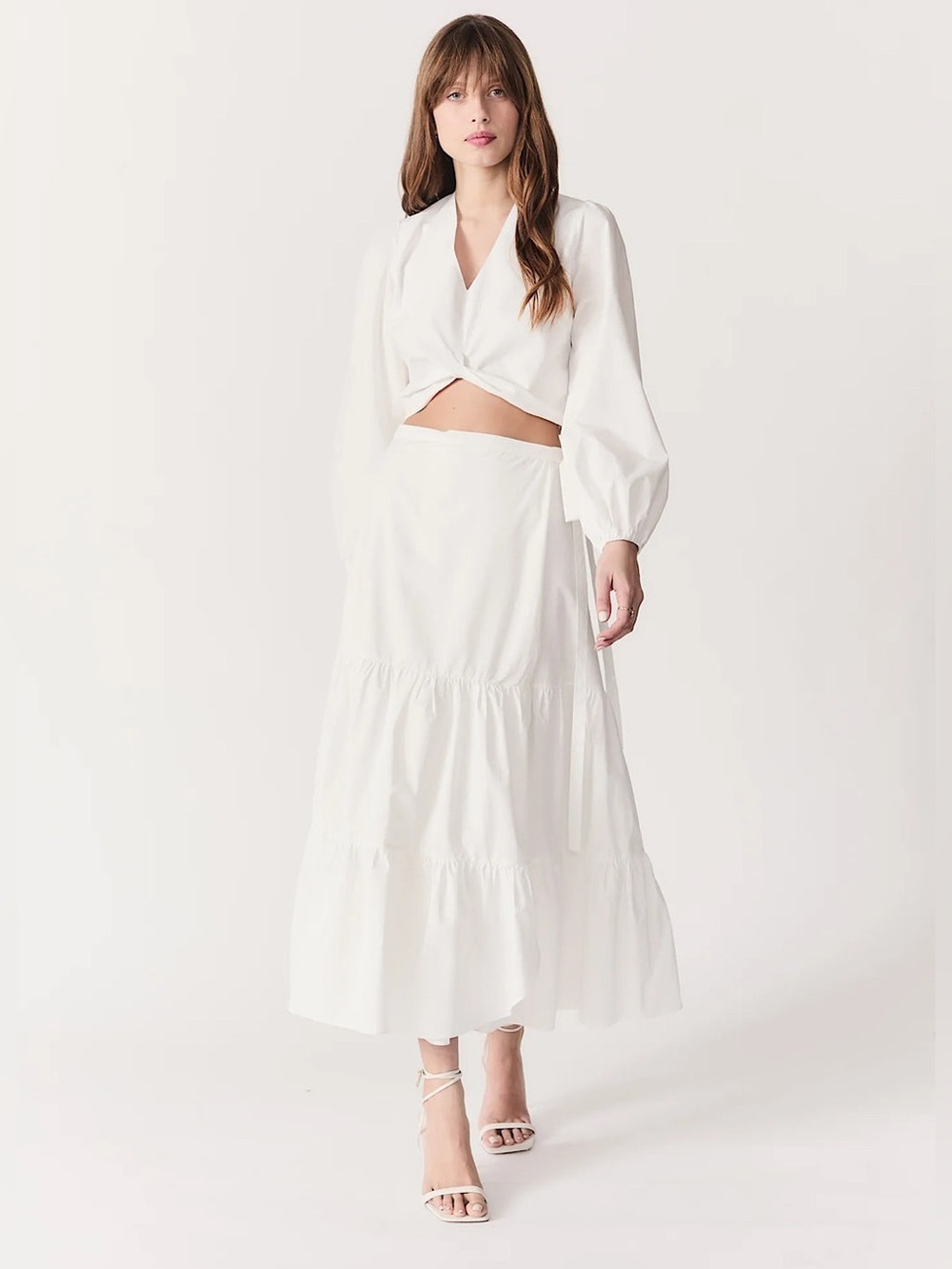 NWT White Tiered Maxi Skirt & Twist Cropped Blouse- Size Small